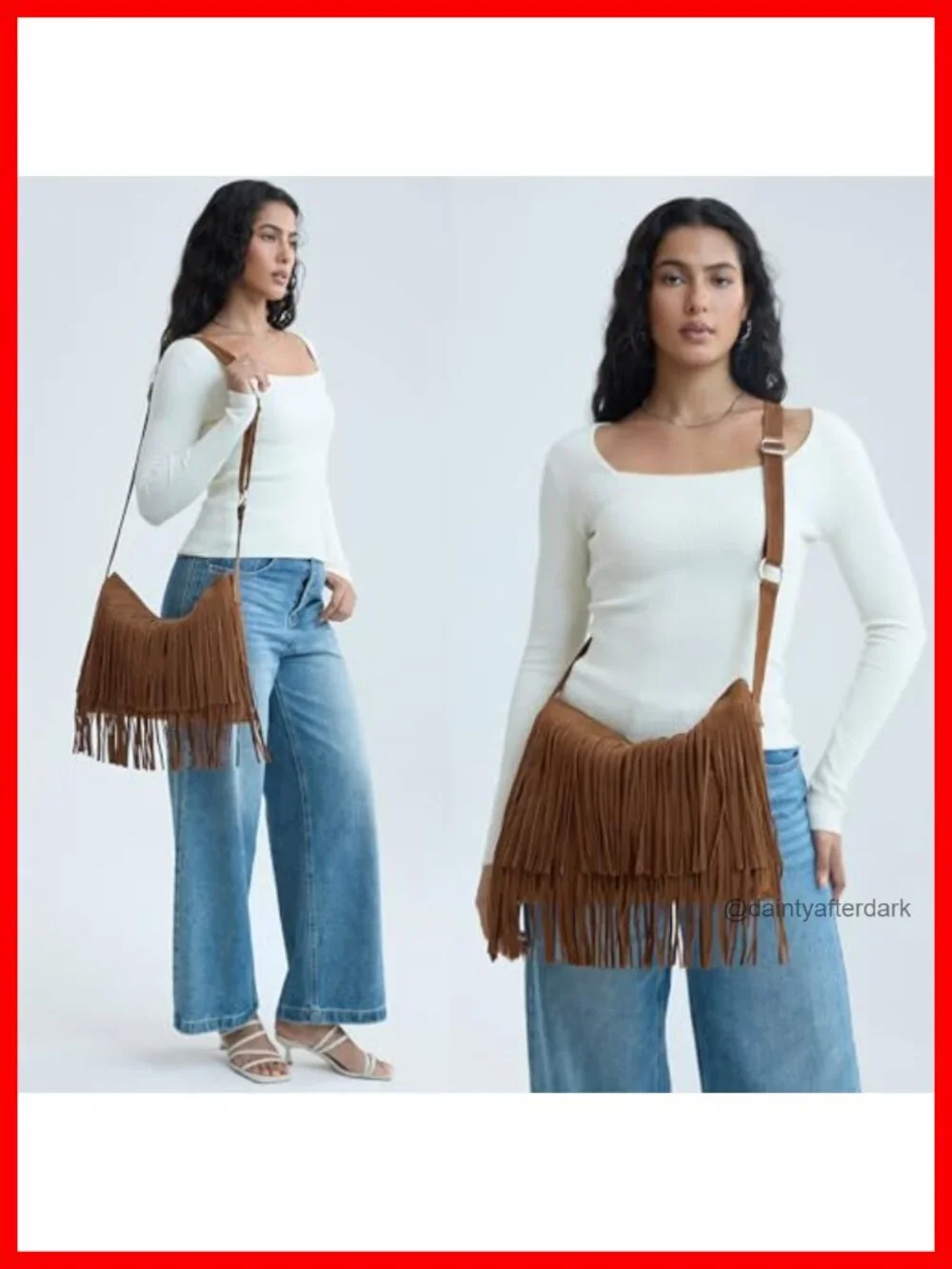 Faux Suede Leather Hobo Crossbody Bag Women Sling Shoulder Tassel